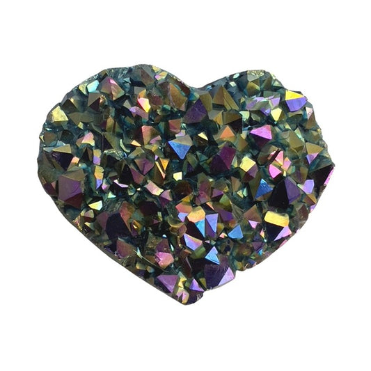 A stunning, rainbow aura amethyst crystal heart, from Uruguay. 