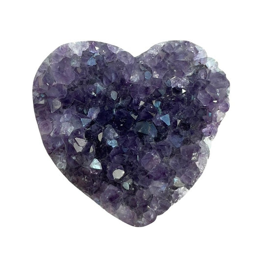 The top view of a beautiful Uruguayan amethyst crystal heart.