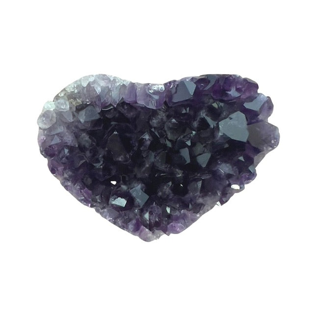 The top view of a deep purple amethyst crystal heart from Uruguay.