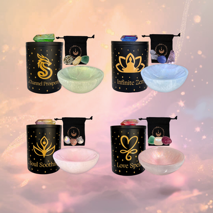 Manifestation Kit: Aromatherapy Intention Candles, Selenite Crystal bowls, Crystal sets.